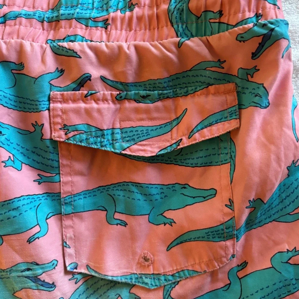 Club Room Mens Alligator Swim Trunks Large Pink Teal‎ Elastic Waist Pockets
